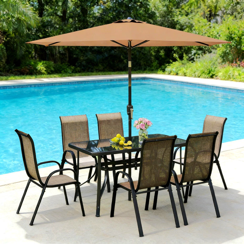 Conversation Set,8 Pieces Patio Furniture Set, Light Brown, Orange