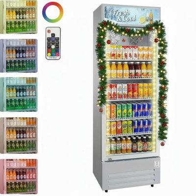 9.1 Cu.ft Commercial Beverage Cooler with RGB LED Lights & Remote - 280-Can Glass Door Display Fridge, Air-Cooled Frost-Free with Top Light Box for Bar Restaurant Store