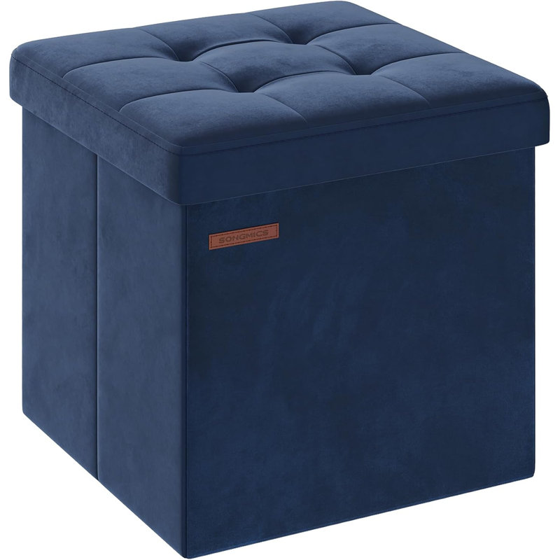 Ruy 38cm Wide Tufted Square Solid Colour Footstool Ottoman with Storage, Blue