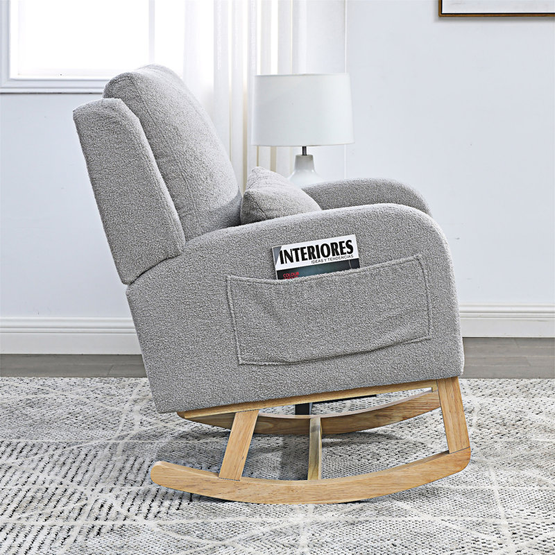 Chaise berçante moderne, Tissu gris en peluche