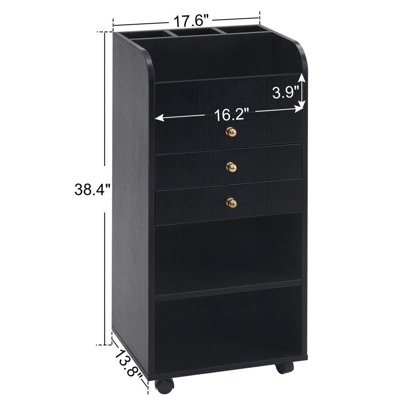 Salon Utility Cart and Station, Rolling Trolley, Black
