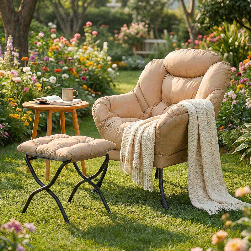 Chaise avec accoudoirs rembourrée avec repose-pieds et repose-pieds moderne, Tanné