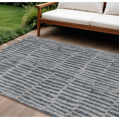 Tapis extérieur lavable rayé gris anthracite et gris 9 pi x 12 pi