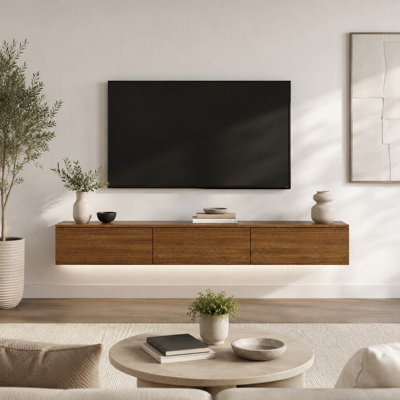 67" Wall Mounted Floating TV Stand for 55-65" TVs, Modern LED Media Console with Storage and Cable Management