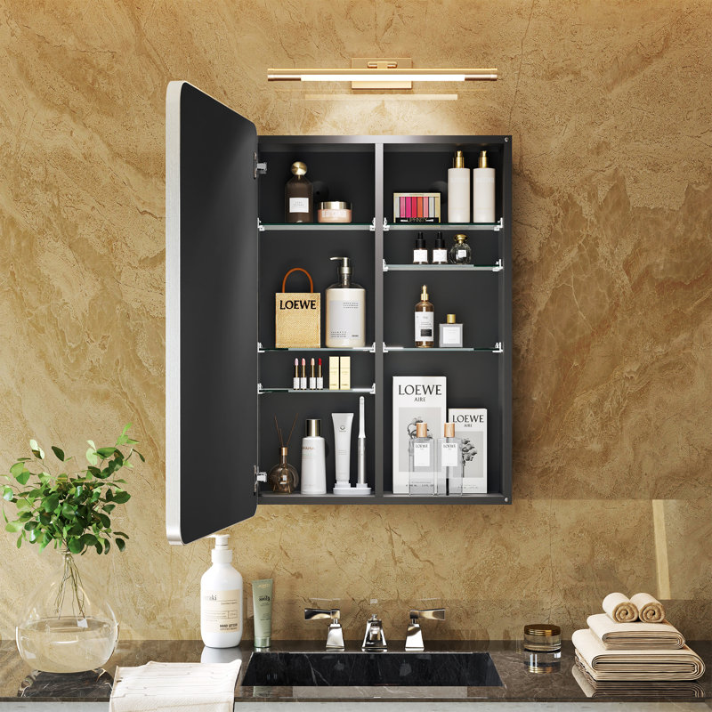 Armoire à pharmacie à miroir encastrable ou à fixation en surface 20 po x 26 po avec tablettes réglables, aluminium antirouille