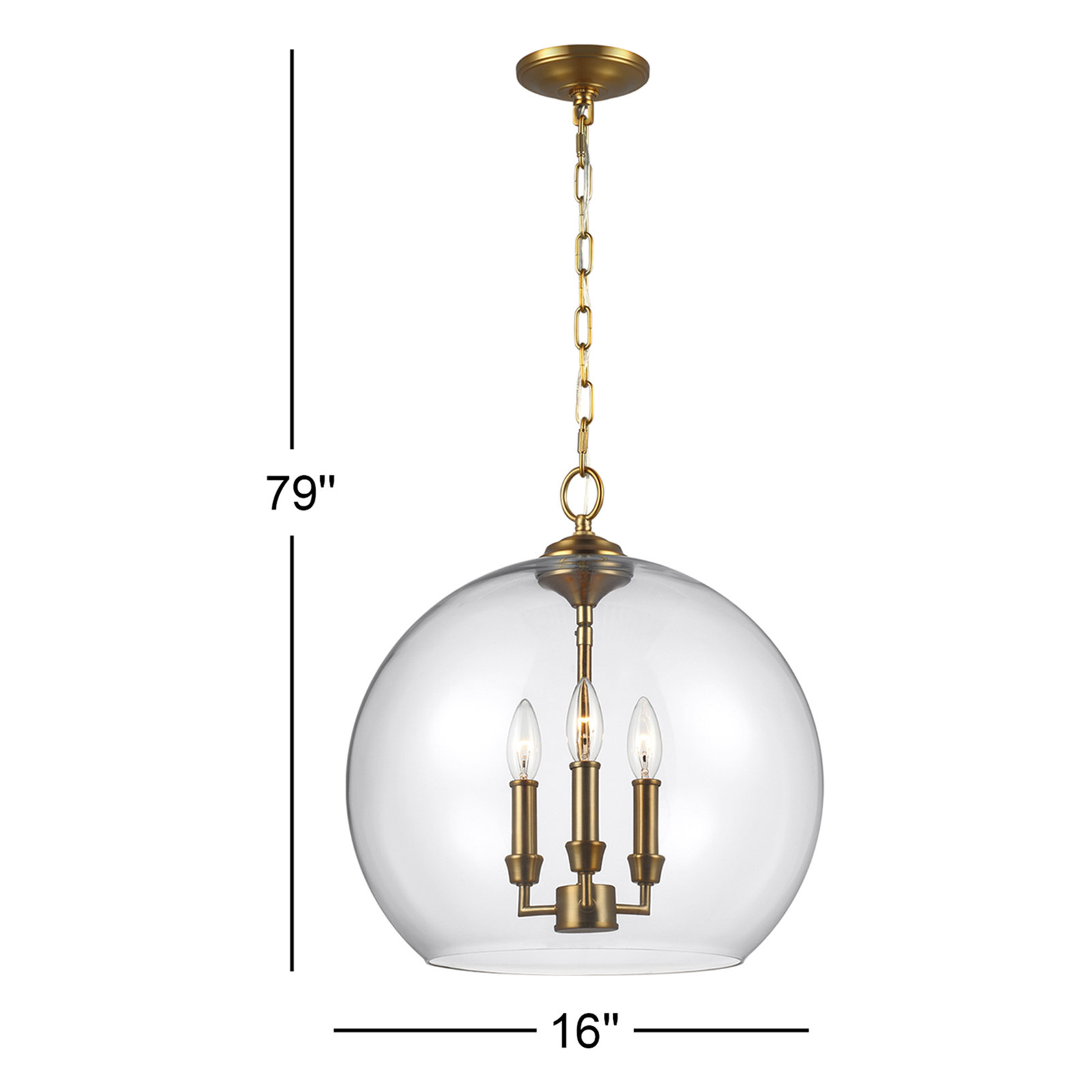 Vermilion Dimmable 3-Light Pendant, Burnished Brass