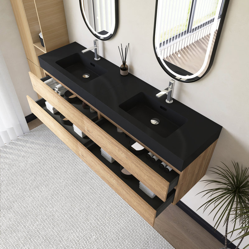 Meuble-lavabo mural 72 po avec lavabo à surface solide intégré, 72"