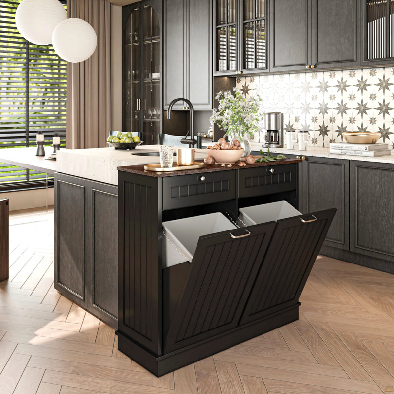 Ready To Assemble Floor Base Tilt-Out Trash Kitchen Cabinet With 2-Drawer