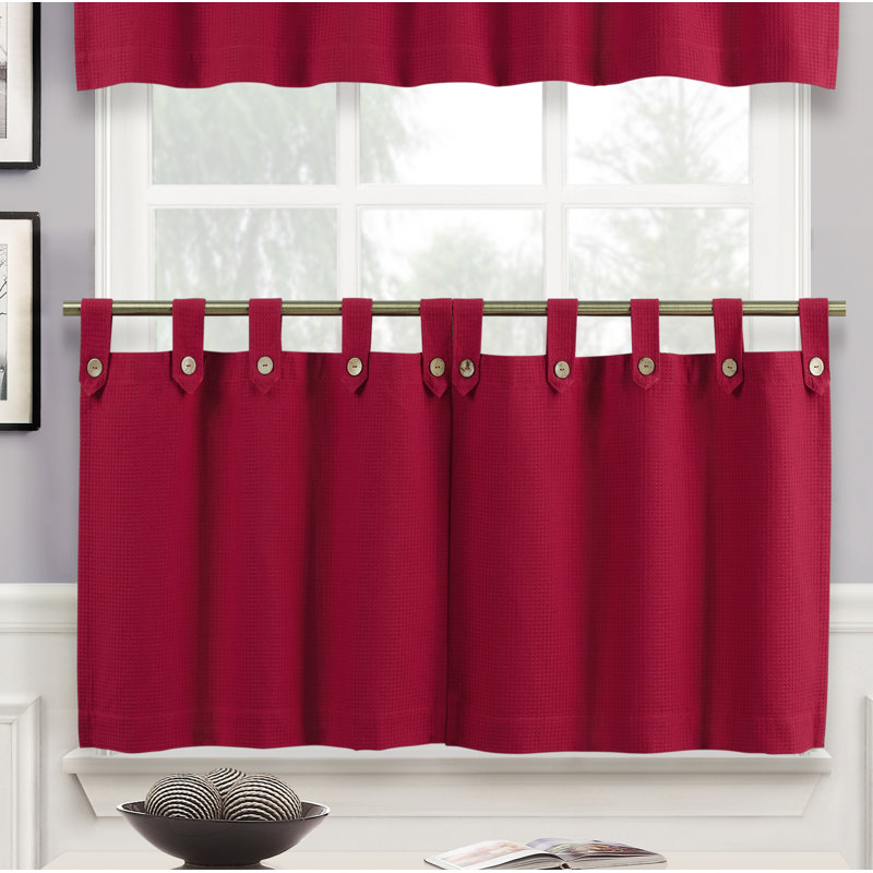 Runyon Cotton Blend Tailored Kitchen Curtain, Red