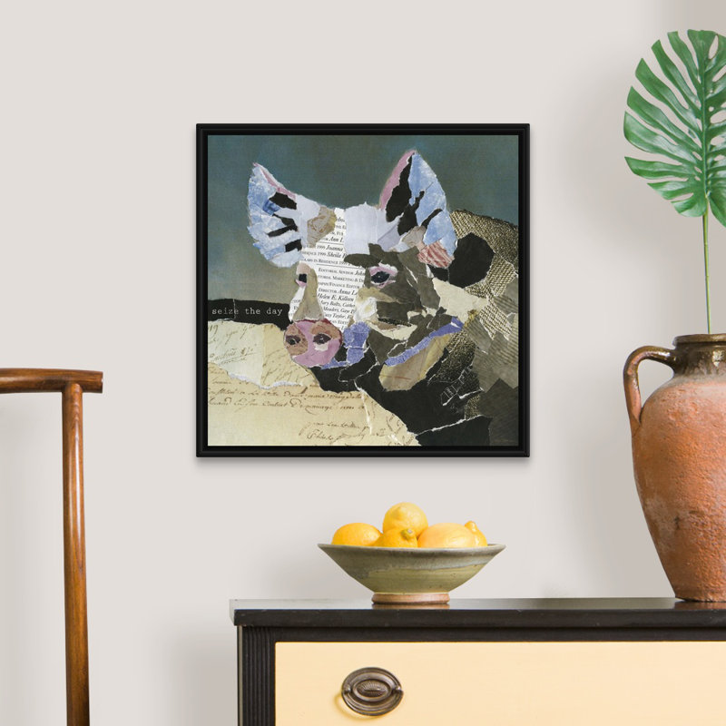 Cochon de campagne - Impression sur toile, Cadre flottant noir, H 21,7 po x l 21,7 po x P 1,75 po