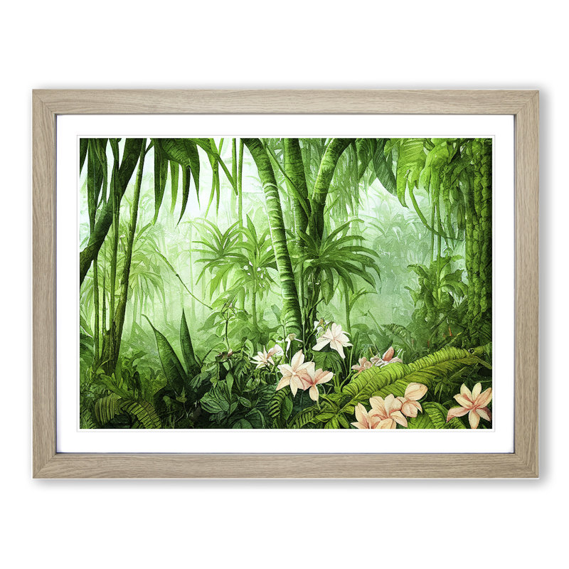 Watercolour Jungle Vol.2 - Single Picture Frame Print, 46cm H x 64cm W x 2cm D, Oak