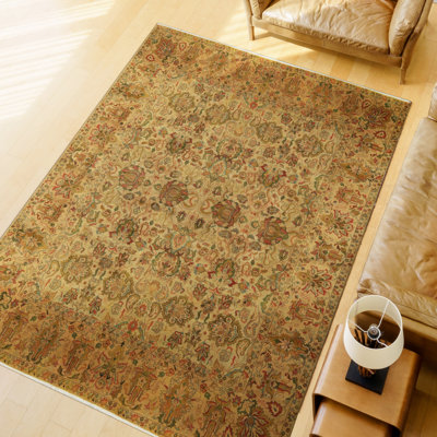 Tapis crème et beige noué à la main de haute qualité