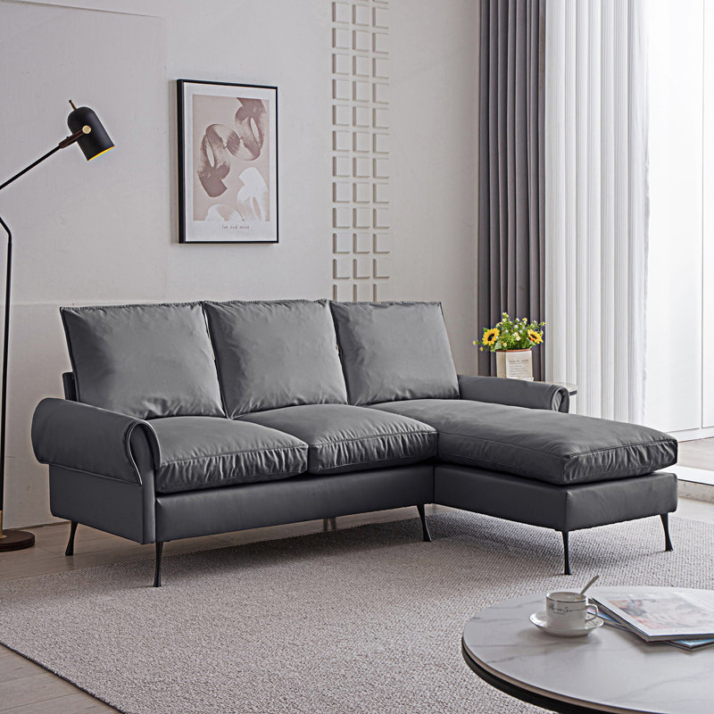 Canapé modulaire moderne en L avec méridienne réversible, Gris foncé