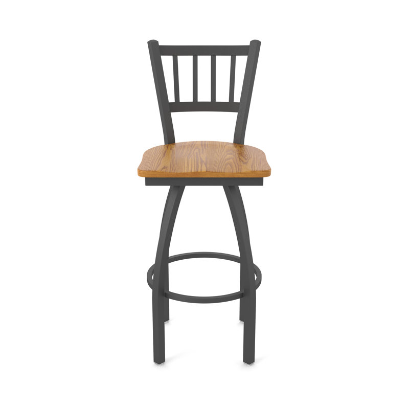 Nicolaie Swivel Counter Stool, Pewter, Wood-Medium Oak, Bar Stool (30” Seat Height)