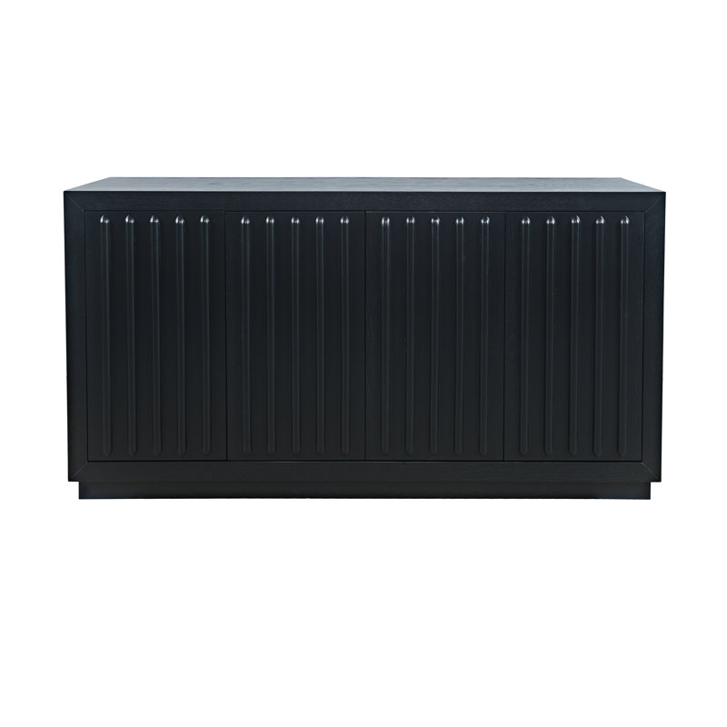 Albemarie 60" Mid-Century Modern Fluted Four Door Sideboard Storage Cabinet, Black