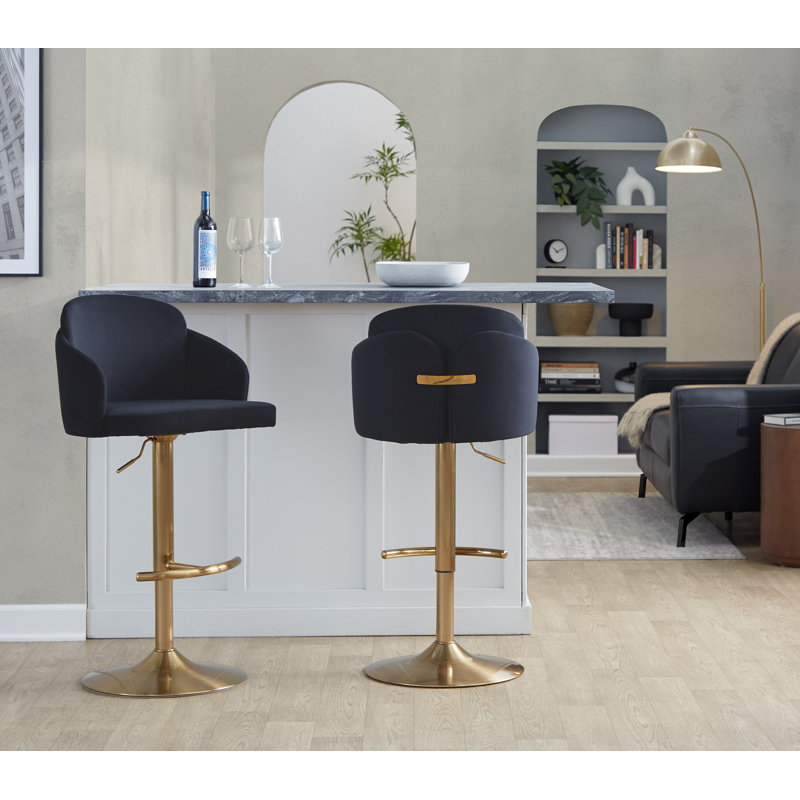 Dahlia Contemporary Adjustable Barstool In Metal With Metal Accent And Round Metal Footrest By Lumisource - Set Of 2, Gold