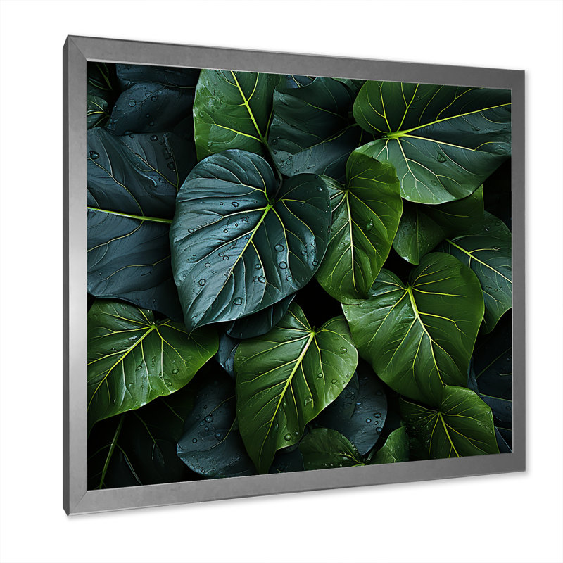 Mystic Botany Leaves Zen - reproduction sur toile, Cadre simple argenté, H 30 po x l 30 po x P 1 po