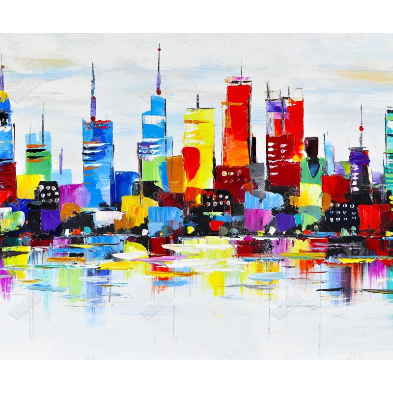 Abstract and Colorful City - Shapes Cities Framed Canvas Decor