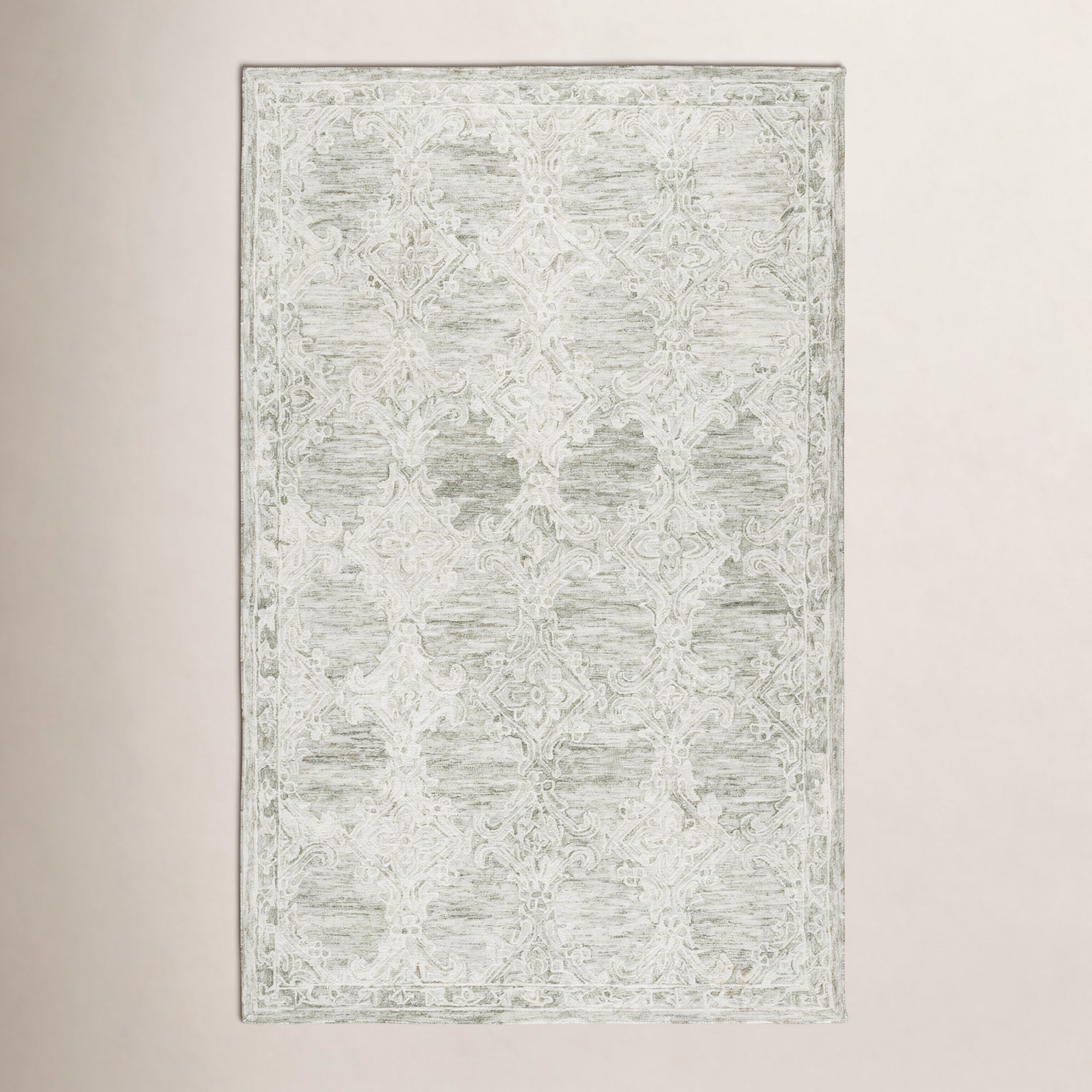 Hand-Tufted Wool Damask Rug, Rectangle 8' x 10'