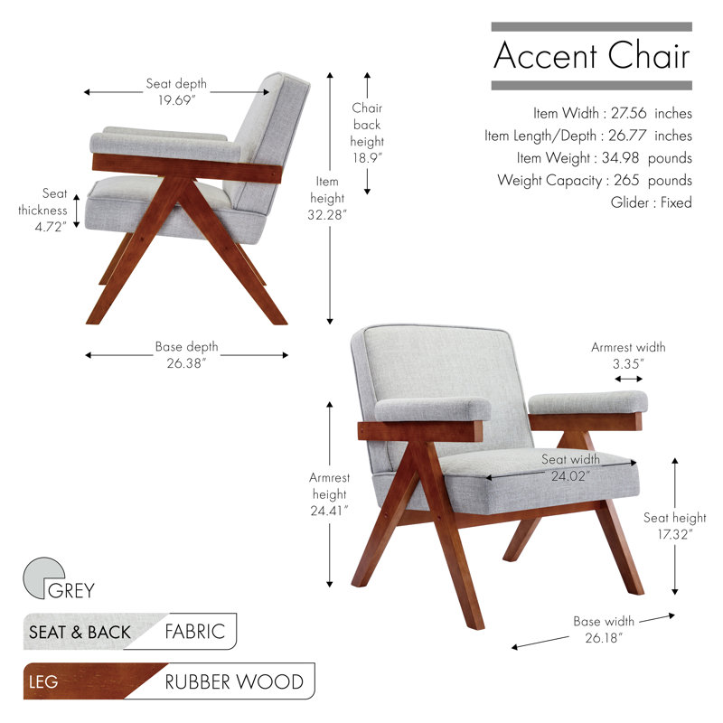 Jackielyn Fabric Accent Chair with Rubberwood Legs, Gray Polyester Blend