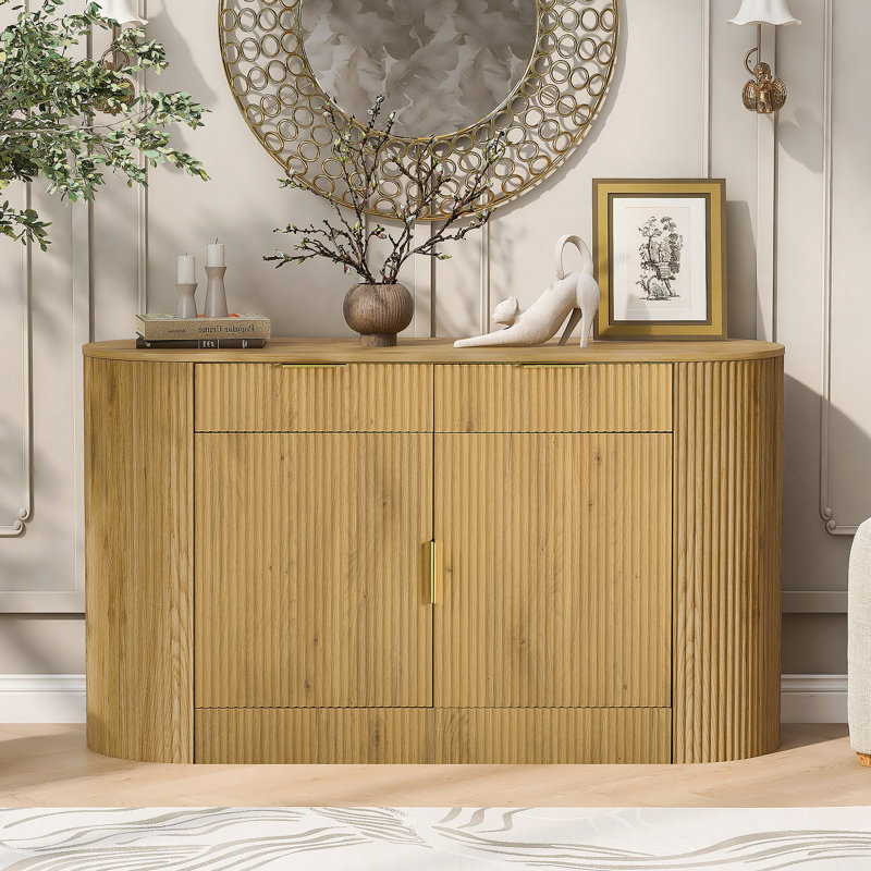 Armoire de rangement moderne avec 2 portes et 2 tiroirs, armoire buffet, armoire d'appoint, Naturel