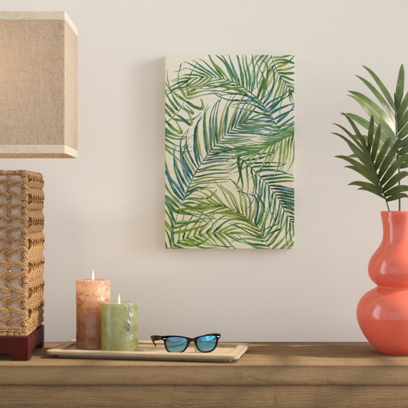 « palm leaves on sunday », reproduction de peinture à l’aquarelle sur toile, H 12 po x l 8 po x P 1,5 po