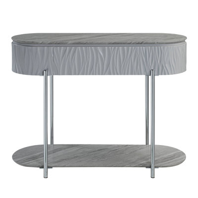 Heywerd Oval 1-Drawer Sofa Table, Gray High Gloss & Chrome Finish