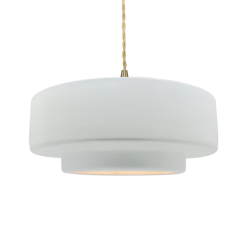 Luminaire suspendu à 1 lumière Meydan, H 6 po x l 16,25 po x P 16,25 po, Blanc brillant / blanc brillant, Laiton brossé