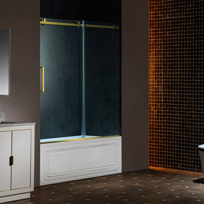 Frameless Single Sliding Shower Doors, 56-60" W X 62" H With 5/16" Clear Tempered Glass And Explosion-Proof Film
