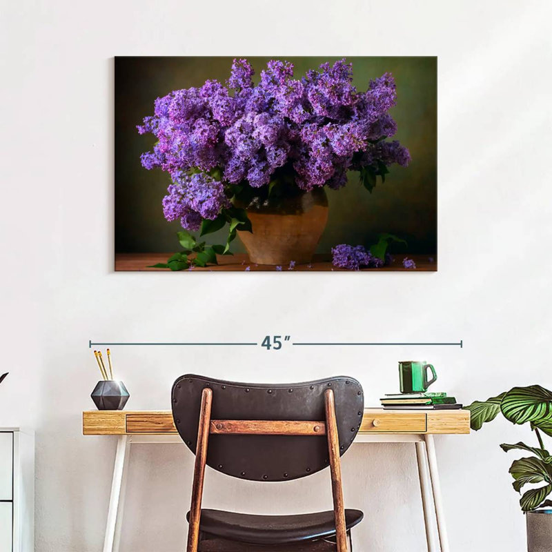 Vase Harnek de lilas mauves, H 26 po x l 39 po
