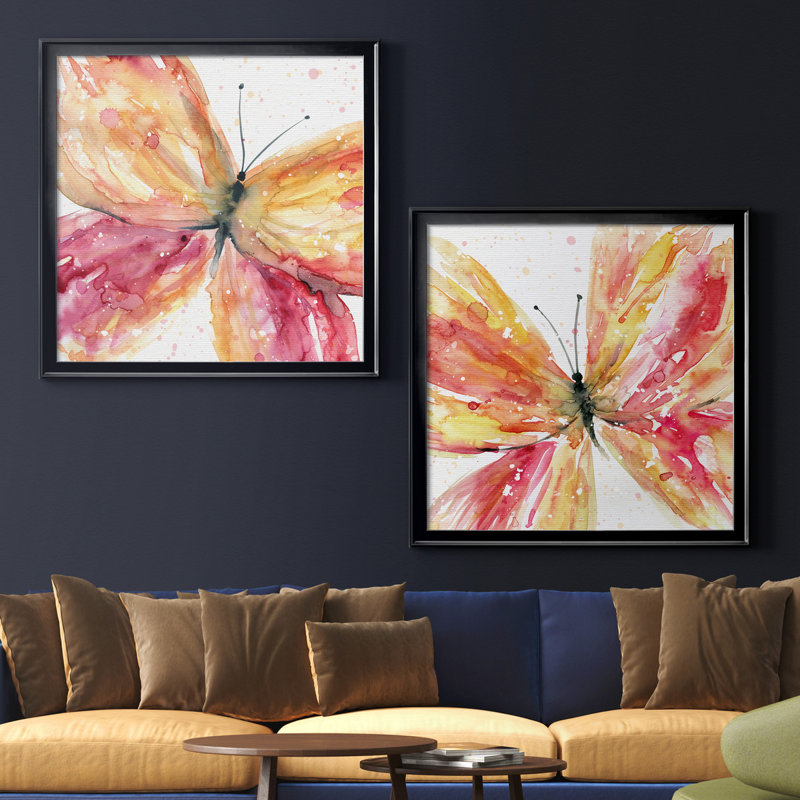 «Butterfly Brook I», ensemble de 2 reproductions d'art encadrées, H 17,5 po x l 35 po x P 1,5 po, Toile avec cadre noir