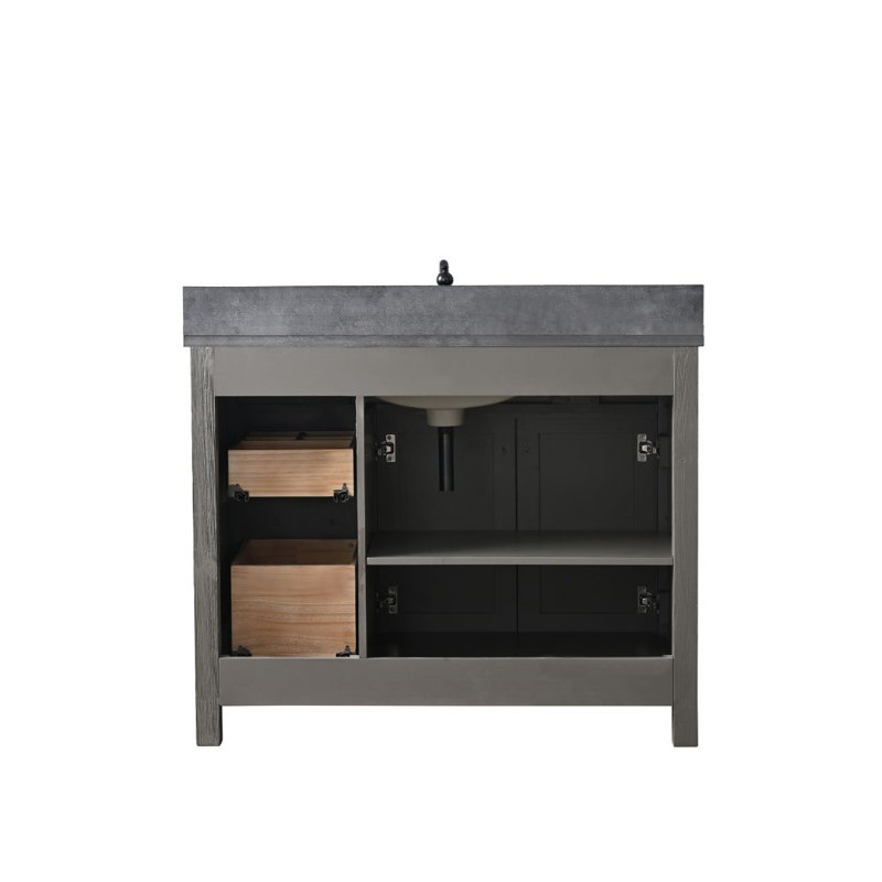 Ajiya 42" Single Bathroom Vanity Set, Textured Grey/Matte Black, Blue Limestone