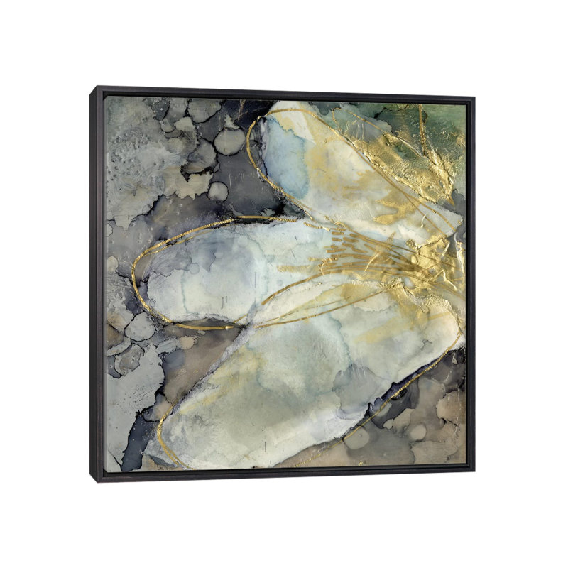 Lis abstrait I par Jennifer Goldberger-impression, H 18 po x l 18 po x 1,5 po, Toile avec cadre noir patiné, Pas de tapis