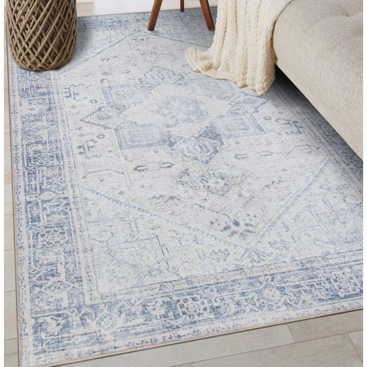 Somona Machine Washable Oriental Flatweave Performance Blue/Ivory Area Rug