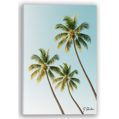 «Golden Hour Palms - Tropical Trio», art mural sur toile