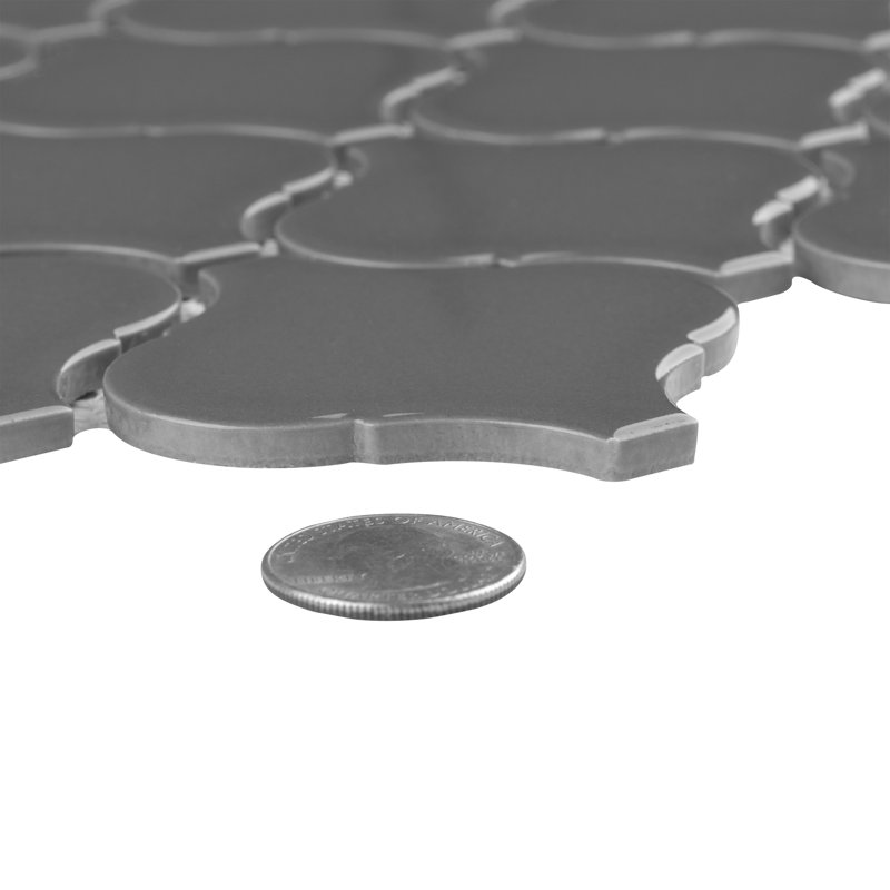 Metro Lantern 9-1/2 " x 10-3/4 " Porcelain Mosaic Floor and Wall Tile, Dark Gray Glossy