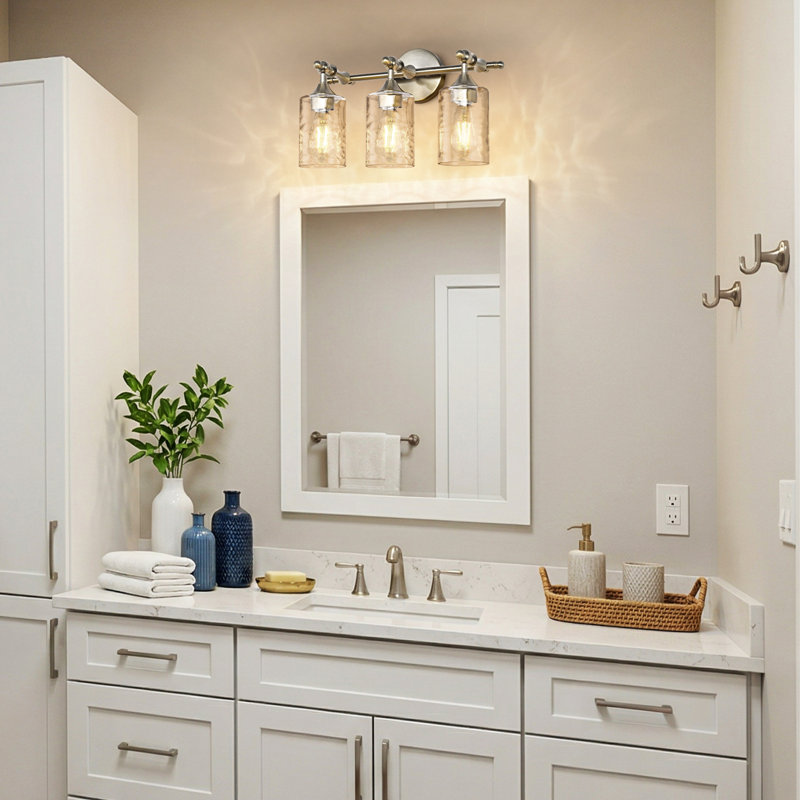 3-Light Dimmable Vanity Light With Water Glass Shades Brushed Nickel Finish, Brushed Nickel