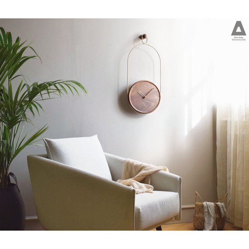 Eslabon Solid Wood Analog Wall Clock, Walnut/Brass