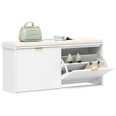 Shoe Bench With Padded Seat Cushion And 2 Flip-Drawers, Entryway Bench Holds Up To 529Lb, Shoe Cabinet, 40.9X10.2X18.7 Inches, 