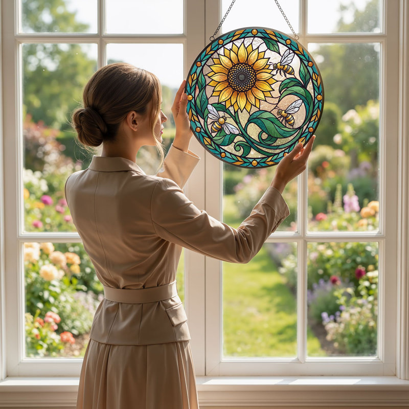 Panneau de vitrail Sunflower Bee, 7.8"H