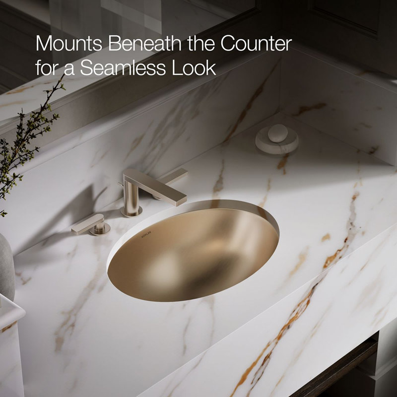 Rhythm Metal Oval Undermount Bathroom Sink, Satin Bronze
