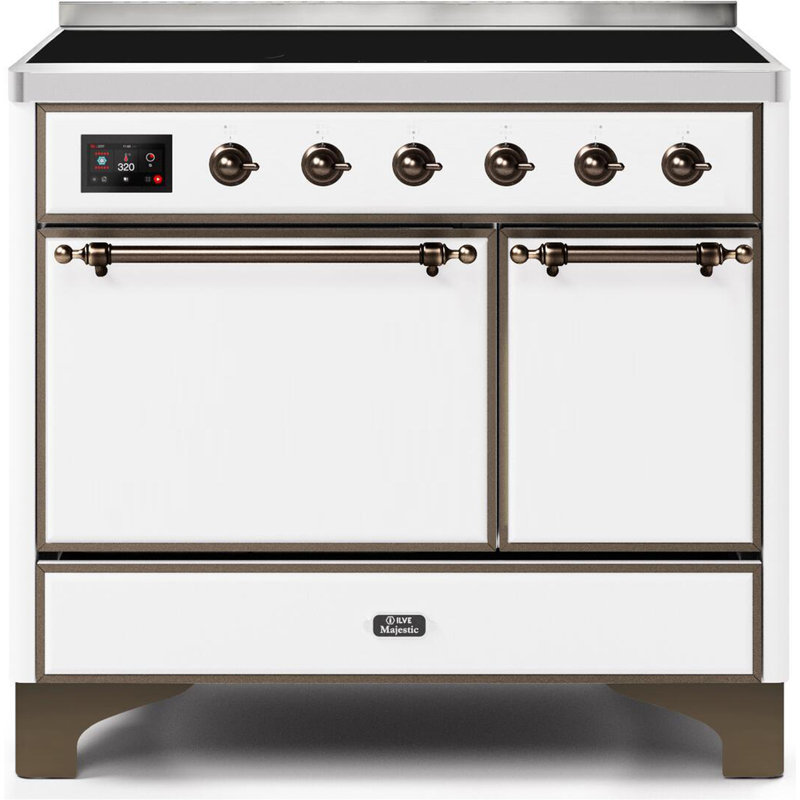 Cuisinière à induction 40 pouces avec 6 éléments à induction ILVE Majestic II Series (porte en verre), Blanc, bronze
