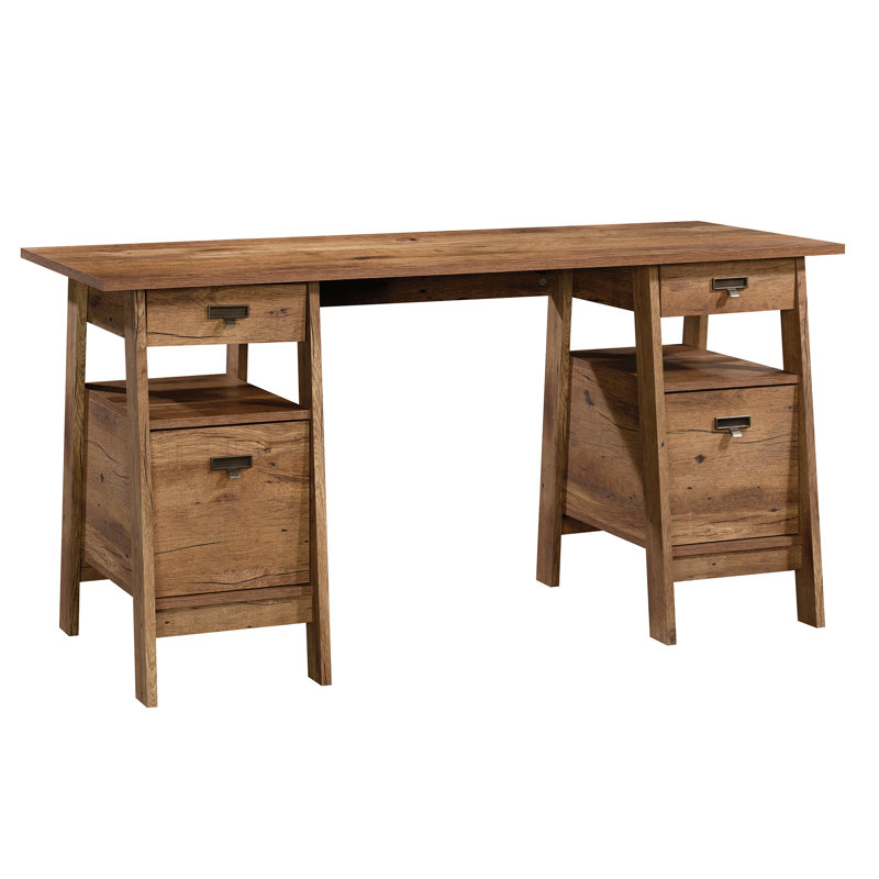 Bureau de direction avec finition brune, grand bureau d'ordinateur de 59 po avec tiroirs et gestion des câbles