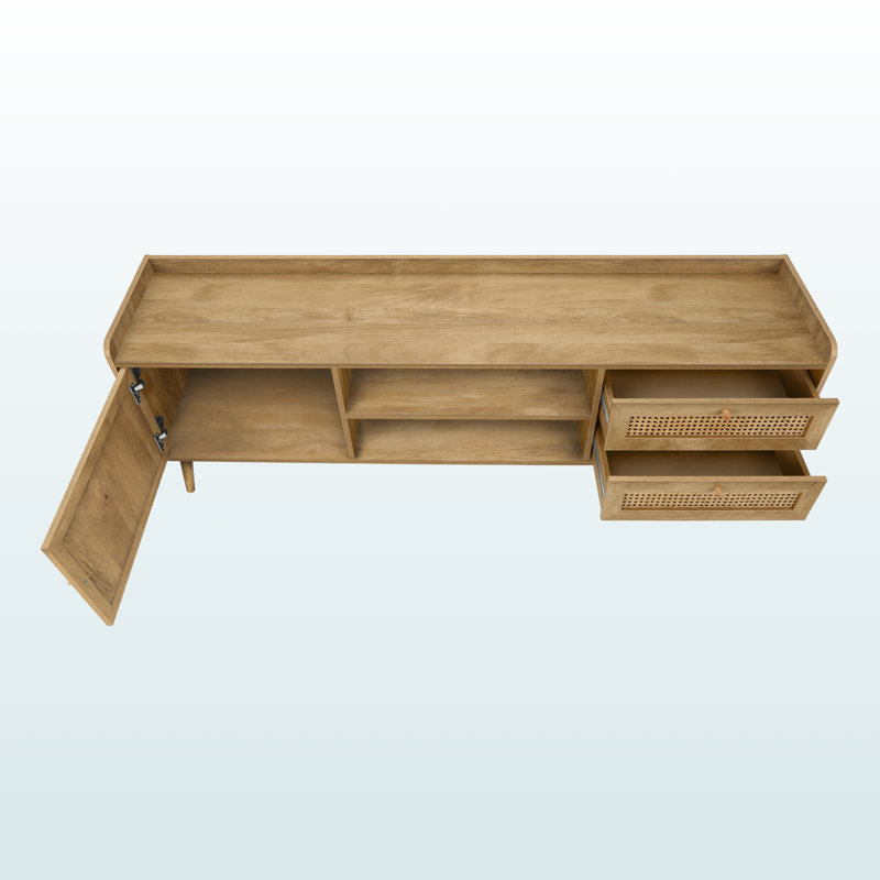 Tv Stand 2-Drawers Walnut Finish With Storage Compartment, 23.74" X H 70.79" W X 15.32" D