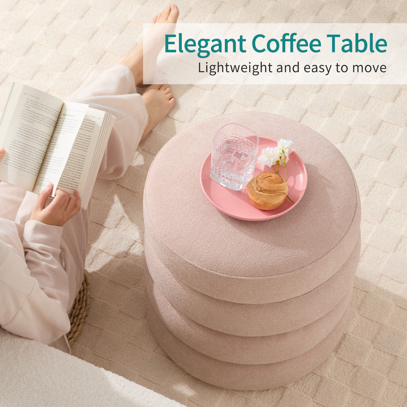 17'' Wide Boulce Round Storage Ottoman, Pink