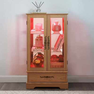 Vitrine à deux portes en verre avec tiroir, lumières DEL et tablettes réglables
