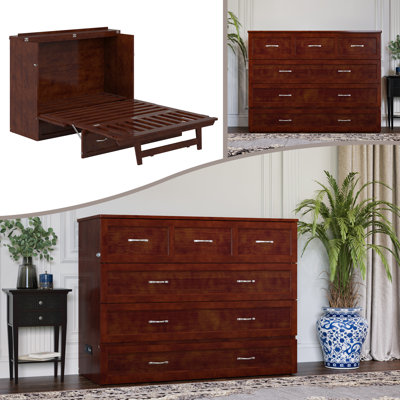 Vivian Wood Murphy Bed Chest with Storage Drawer and USB Charging