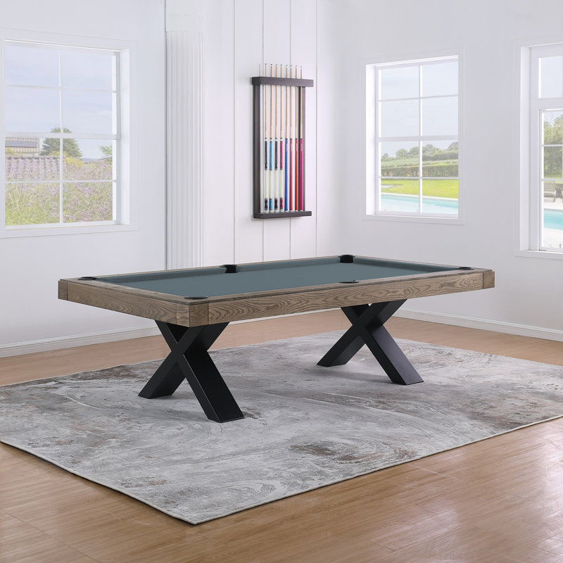 Table de billard en ardoise 8 pi Texas II avec pieds en acier, Bleu poudre, Distressing Vintage Ash