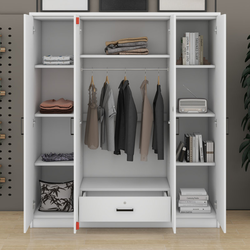 Armoire-penderie 4 portes avec tablettes, Blanc