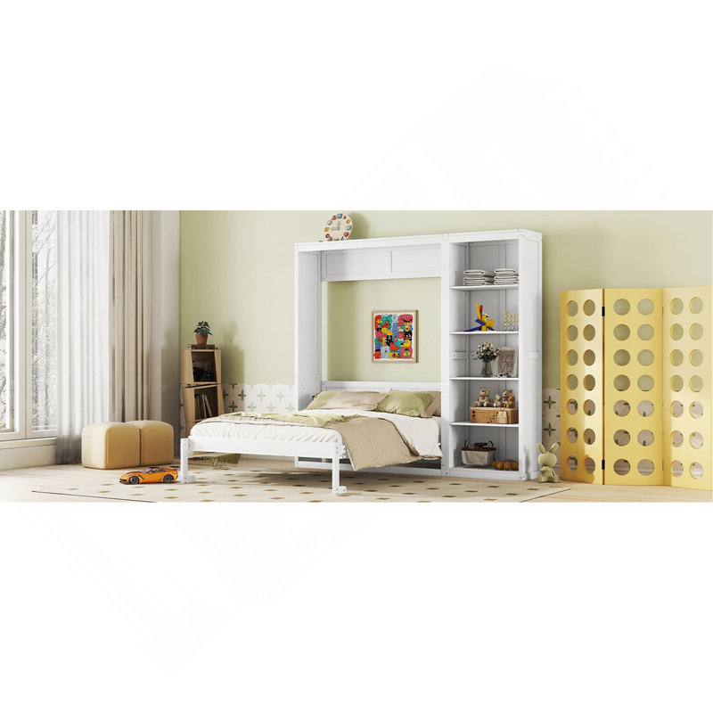 Grand lit escamotable mural avec tablettes